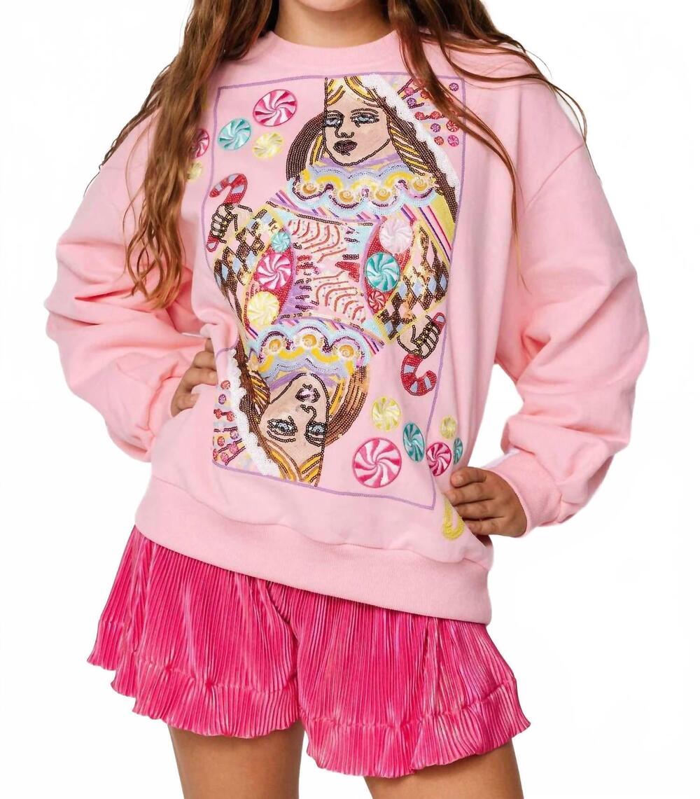 NEW QUEEN OF SPARKLES candyland queen logo sweatshirt in pink